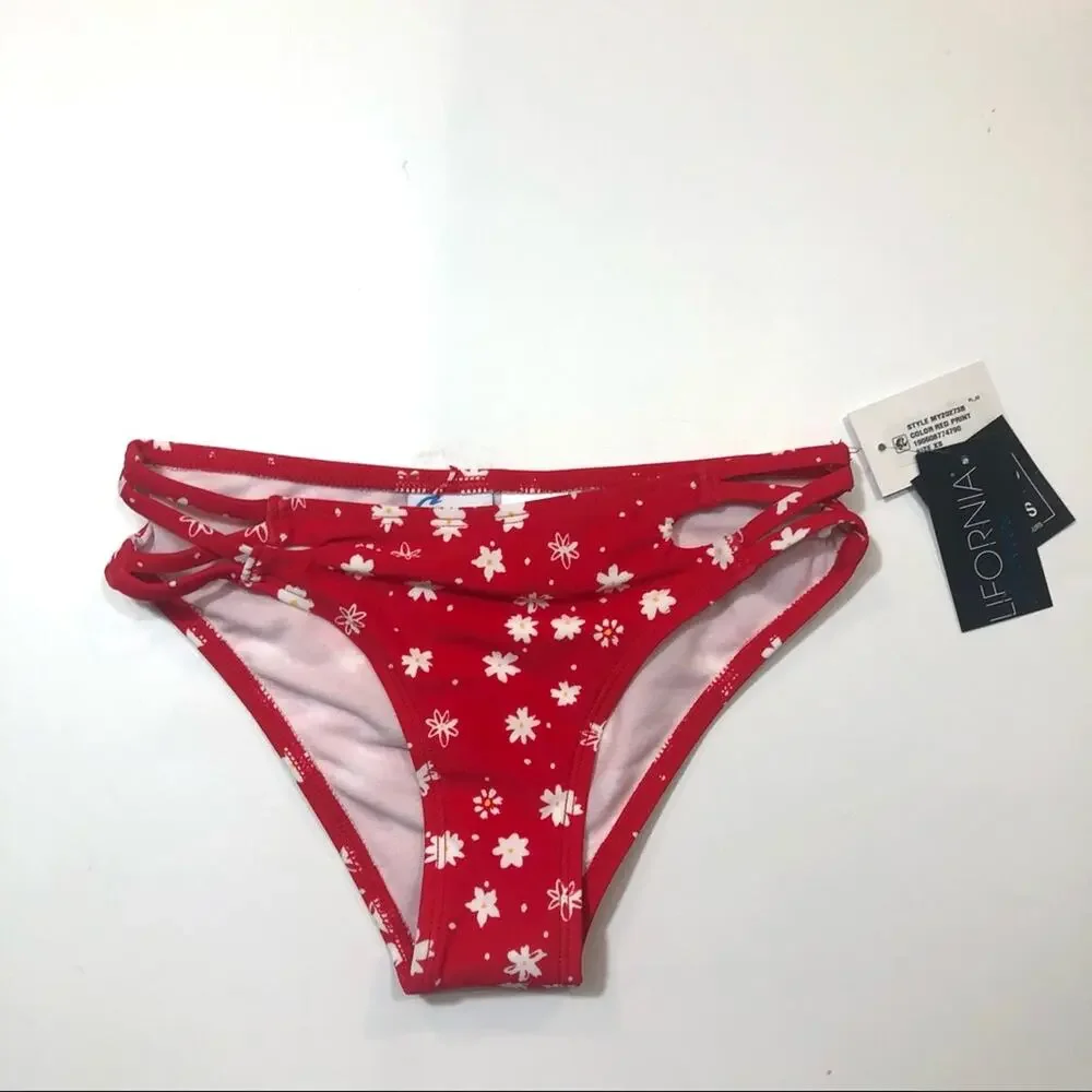 California Waves RED Strappy  Bikini Swim Bottom